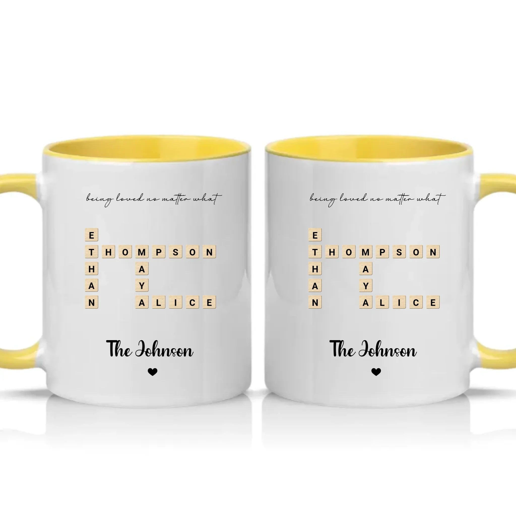Personalised Scrabble Name Mug for Couples & Friends – Yellow