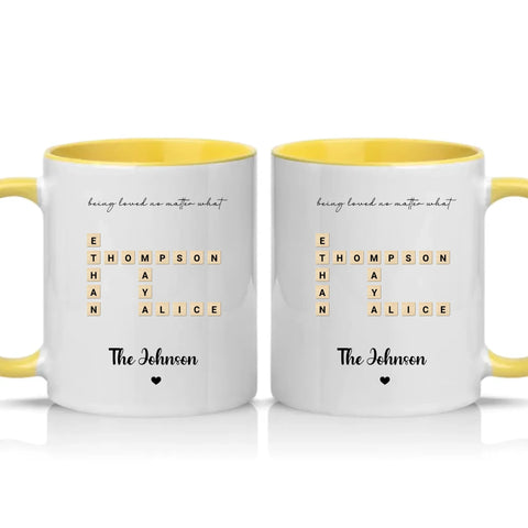 Personalised Scrabble Name Mug for Couples & Friends – Yellow