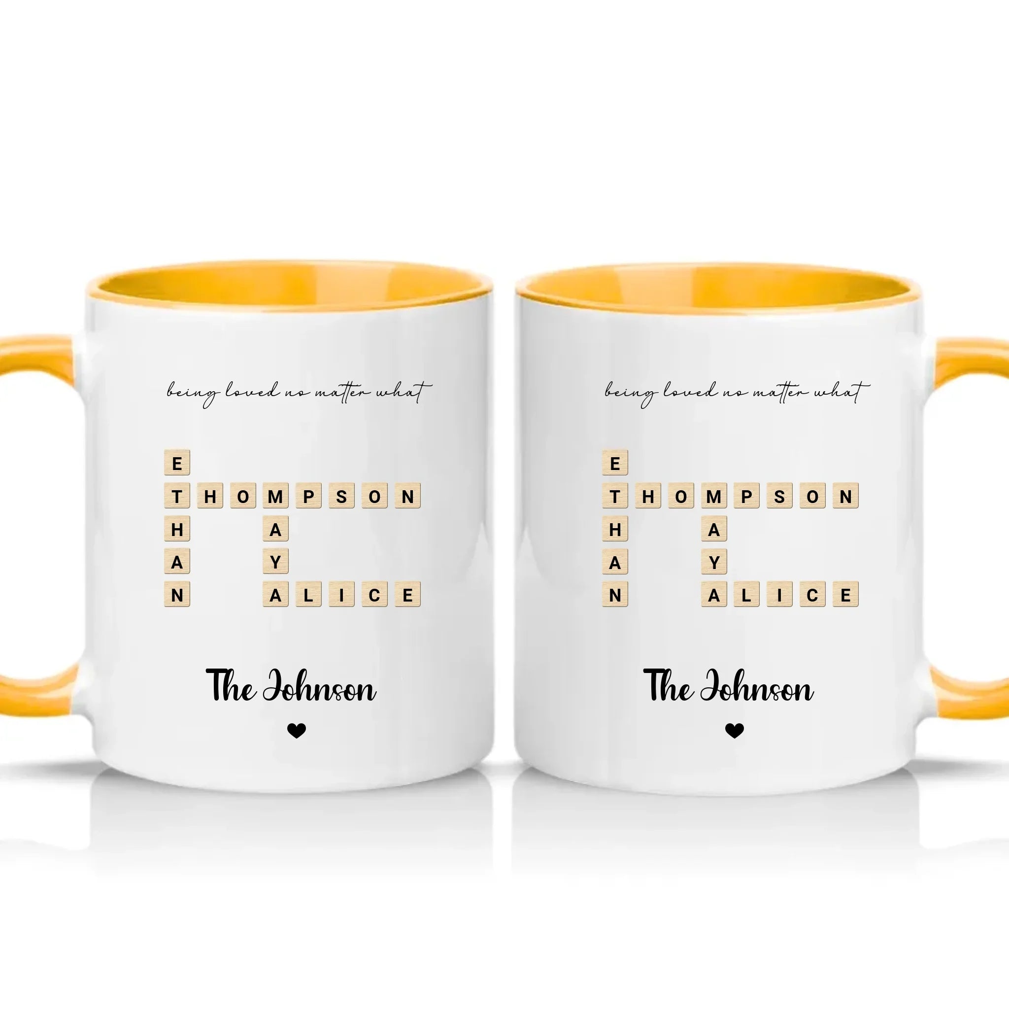 Personalised Scrabble Name Mug for Couples & Friends – Golden Yellow