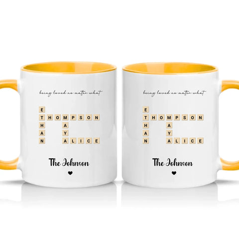 Personalised Scrabble Name Mug for Couples & Friends – Golden Yellow