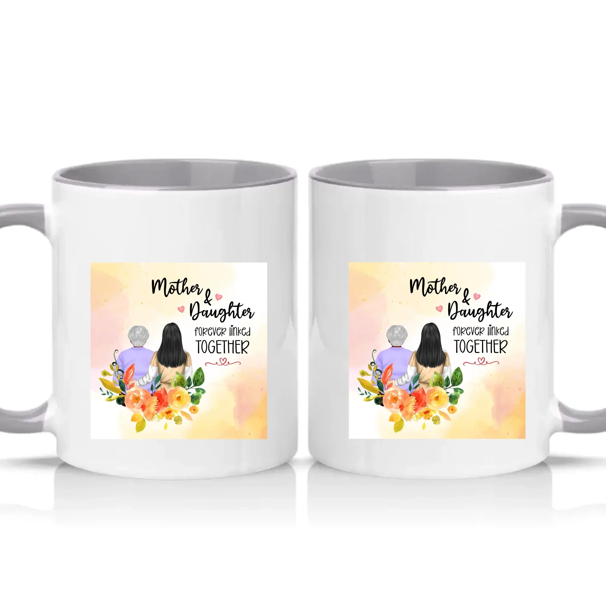 Personalised Mother & Daughter Mug – Forever Linked – Grey