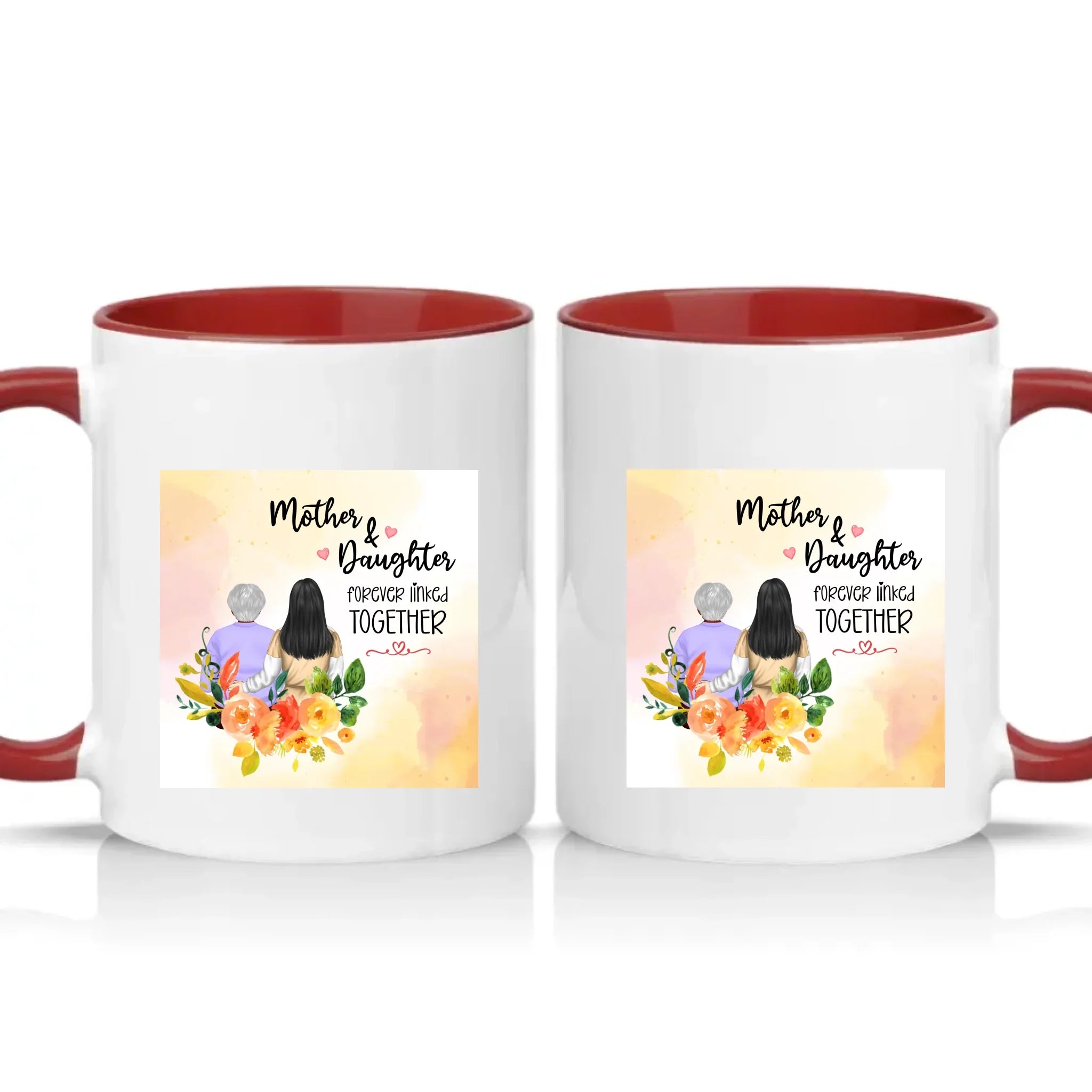Personalised Mother & Daughter Mug – Forever Linked – Burgundy