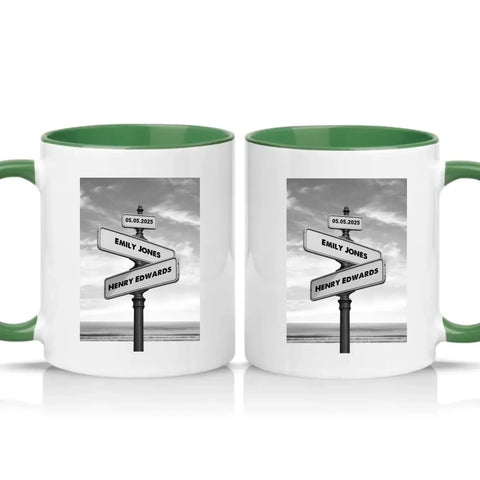 Personalised Couple Date Mug – Custom Love Gift – Racing Green