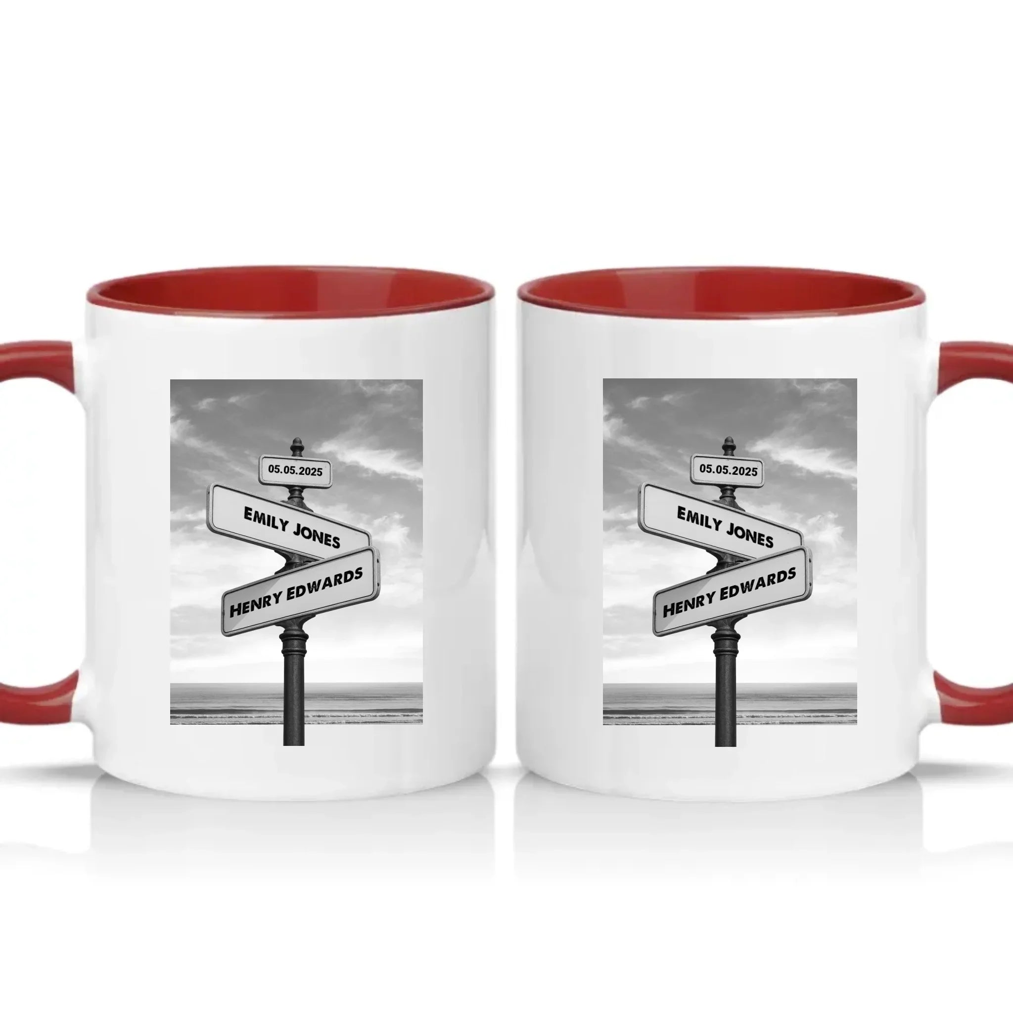 Personalised Couple Date Mug – Custom Love Gift – Burgundy
