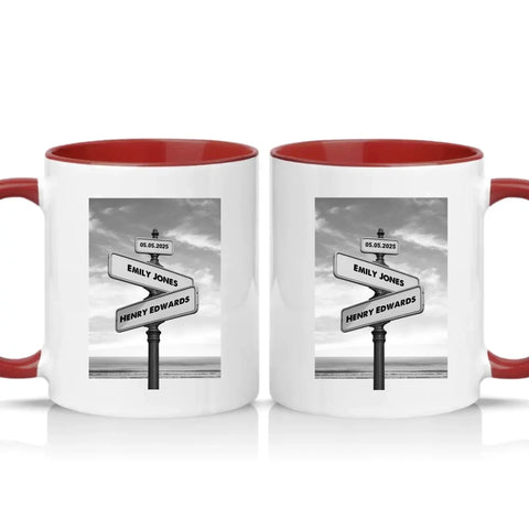 Personalised Couple Date Mug – Custom Love Gift – Burgundy
