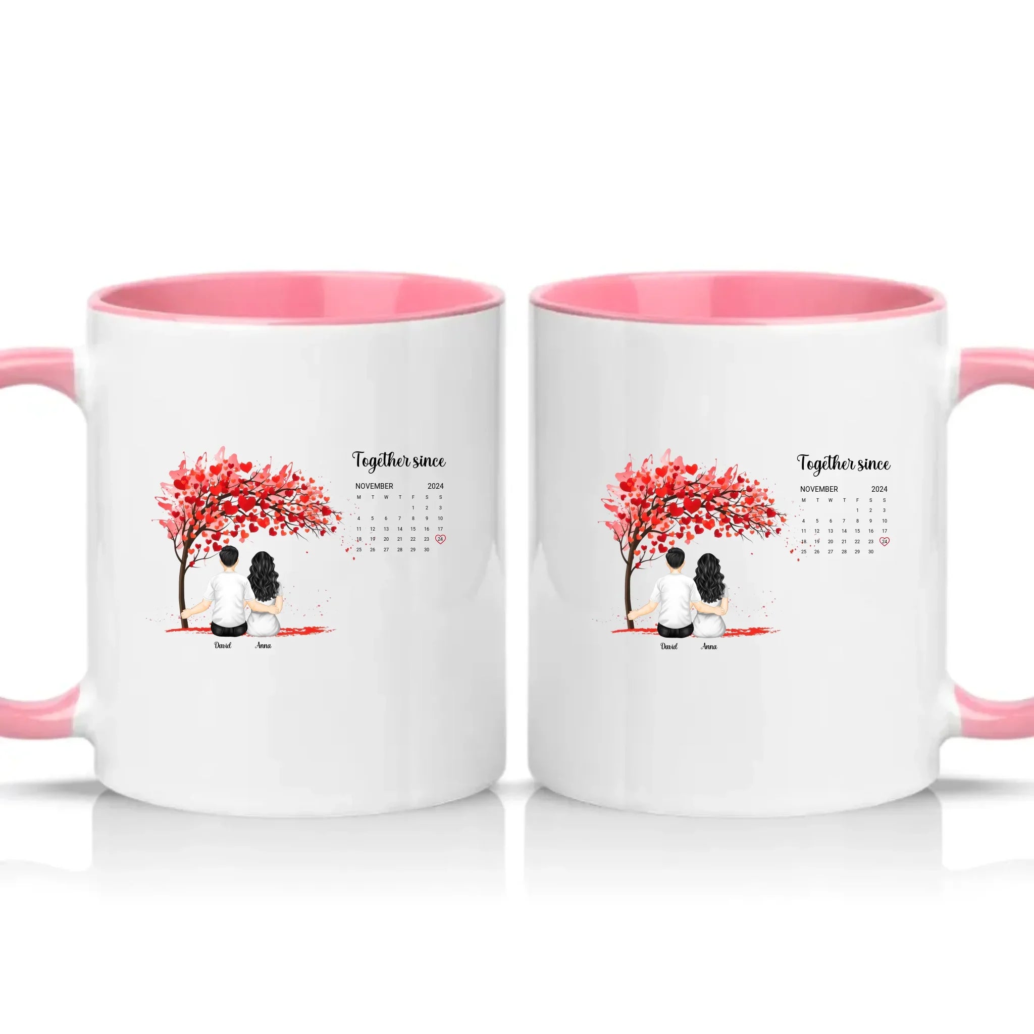 Personalised Heart Tree Mug – Together Since Gift – Pink