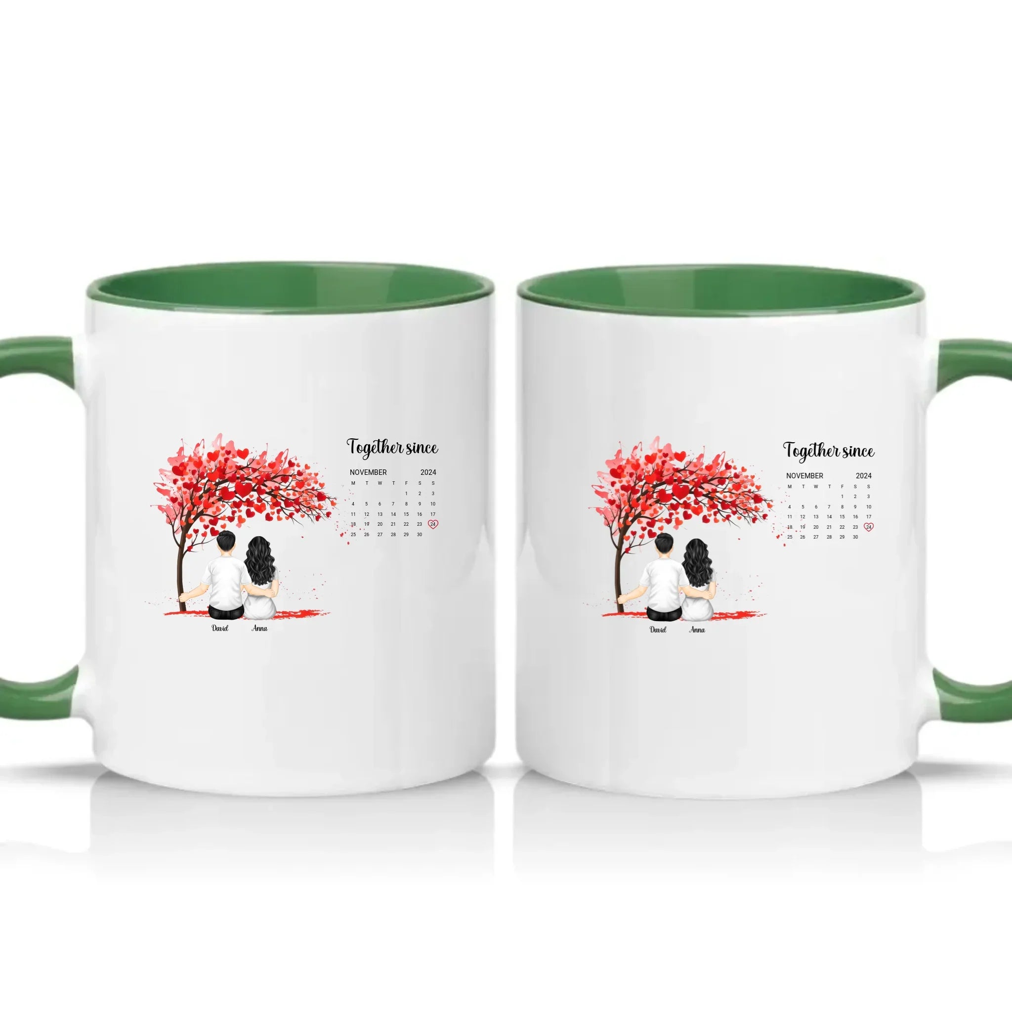 Personalised Heart Tree Mug – Together Since Gift – Racing Green