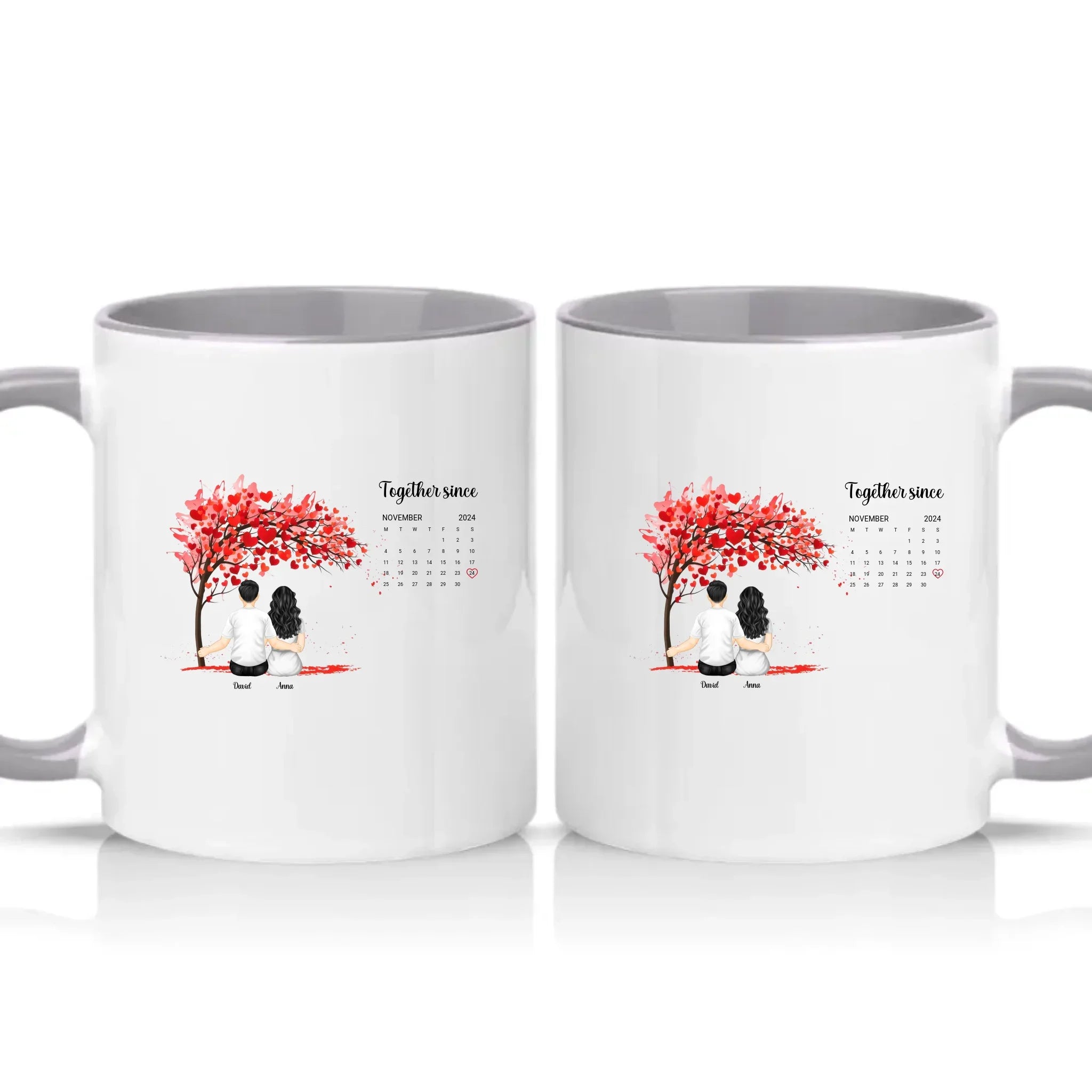 Personalised Heart Tree Mug – Together Since Gift – Grey