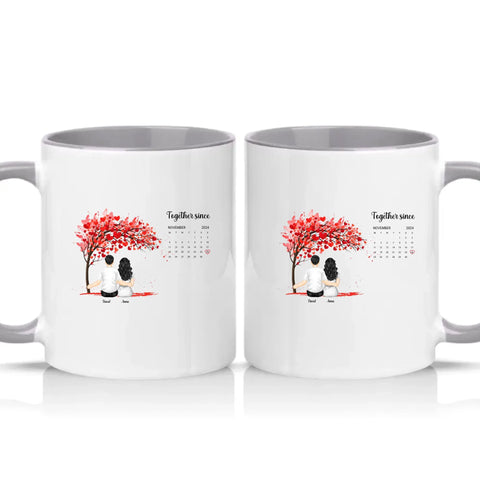 Personalised Heart Tree Mug – Together Since Gift – Grey