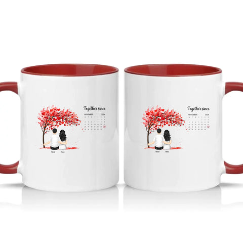 Personalised Heart Tree Mug – Together Since Gift – Burgundy
