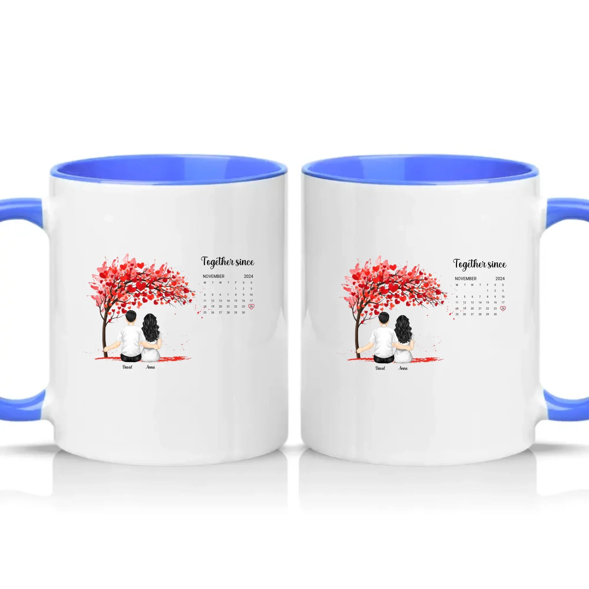 Personalised Heart Tree Mug – Together Since Gift – Medium Blue