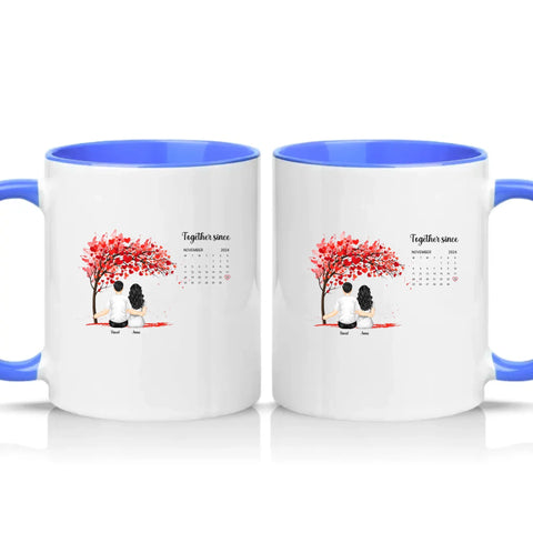 Personalised Heart Tree Mug – Together Since Gift – Medium Blue