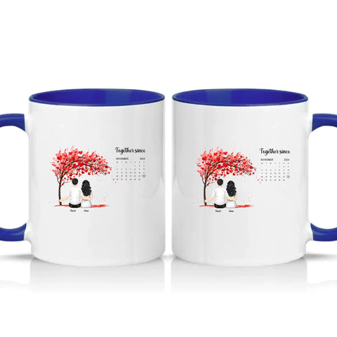 Personalised Heart Tree Mug – Together Since Gift – Dark Blue
