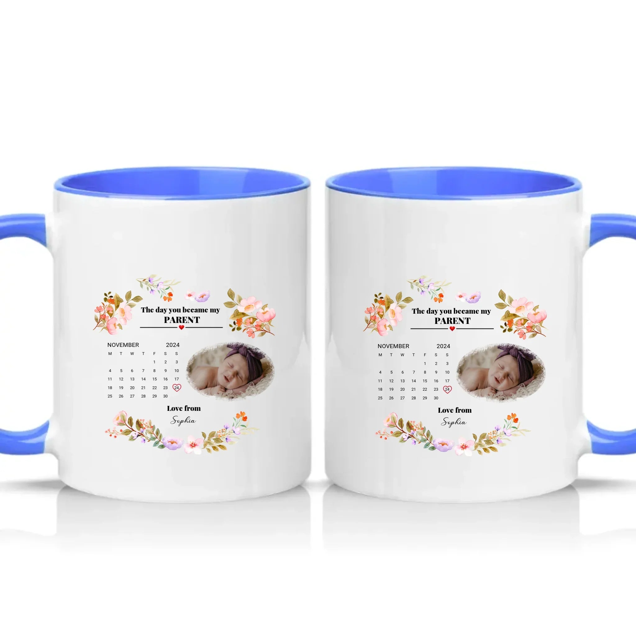 Personalised Photo Mug – New Mommy or Daddy Gift – Medium Blue