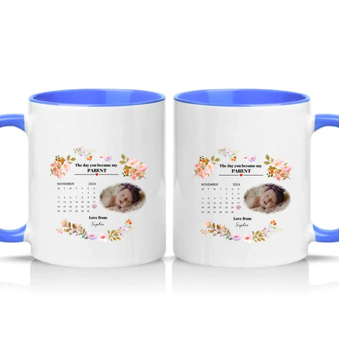 Personalised Photo Mug – New Mommy or Daddy Gift – Medium Blue