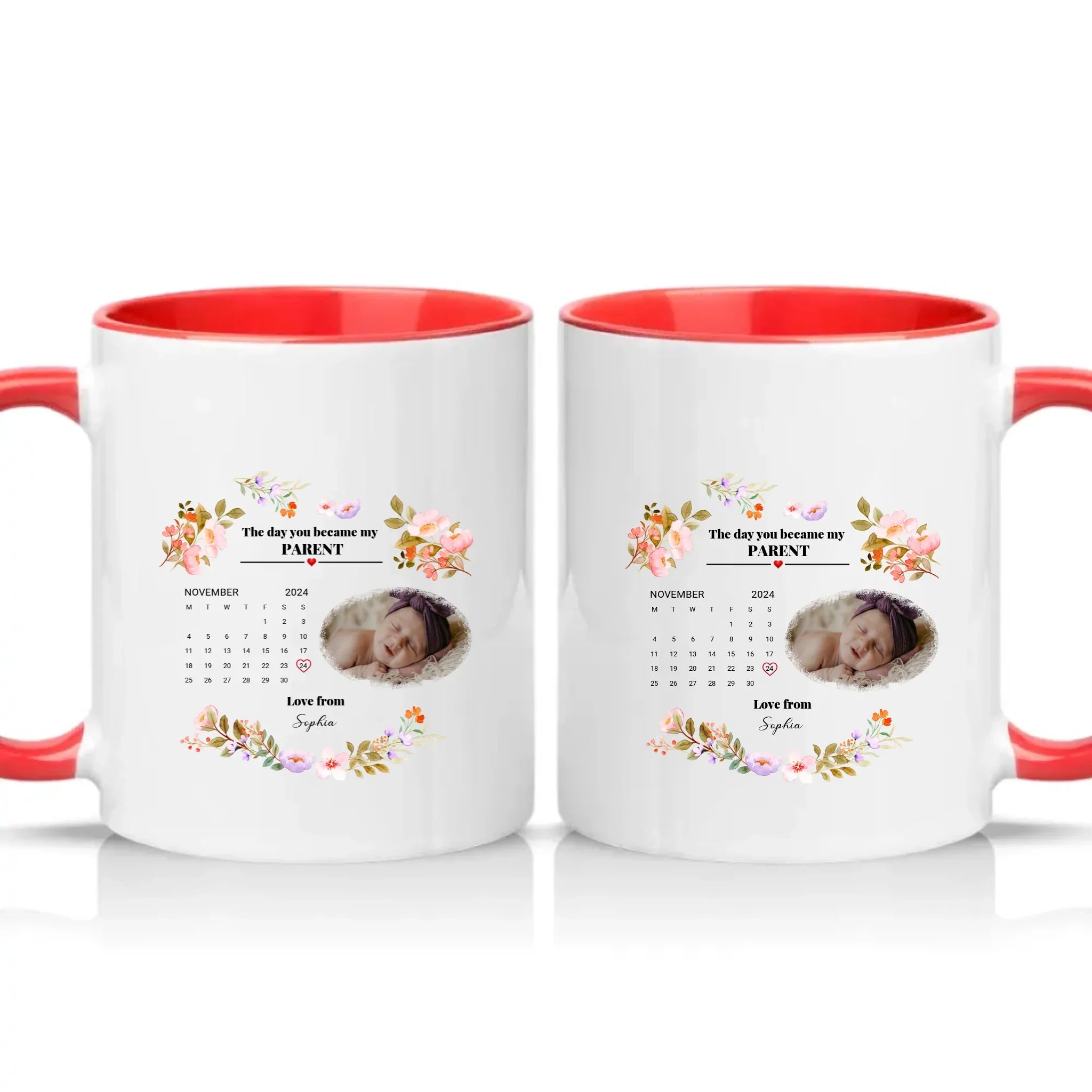 Personalised Photo Mug – New Mommy or Daddy Gift – Red