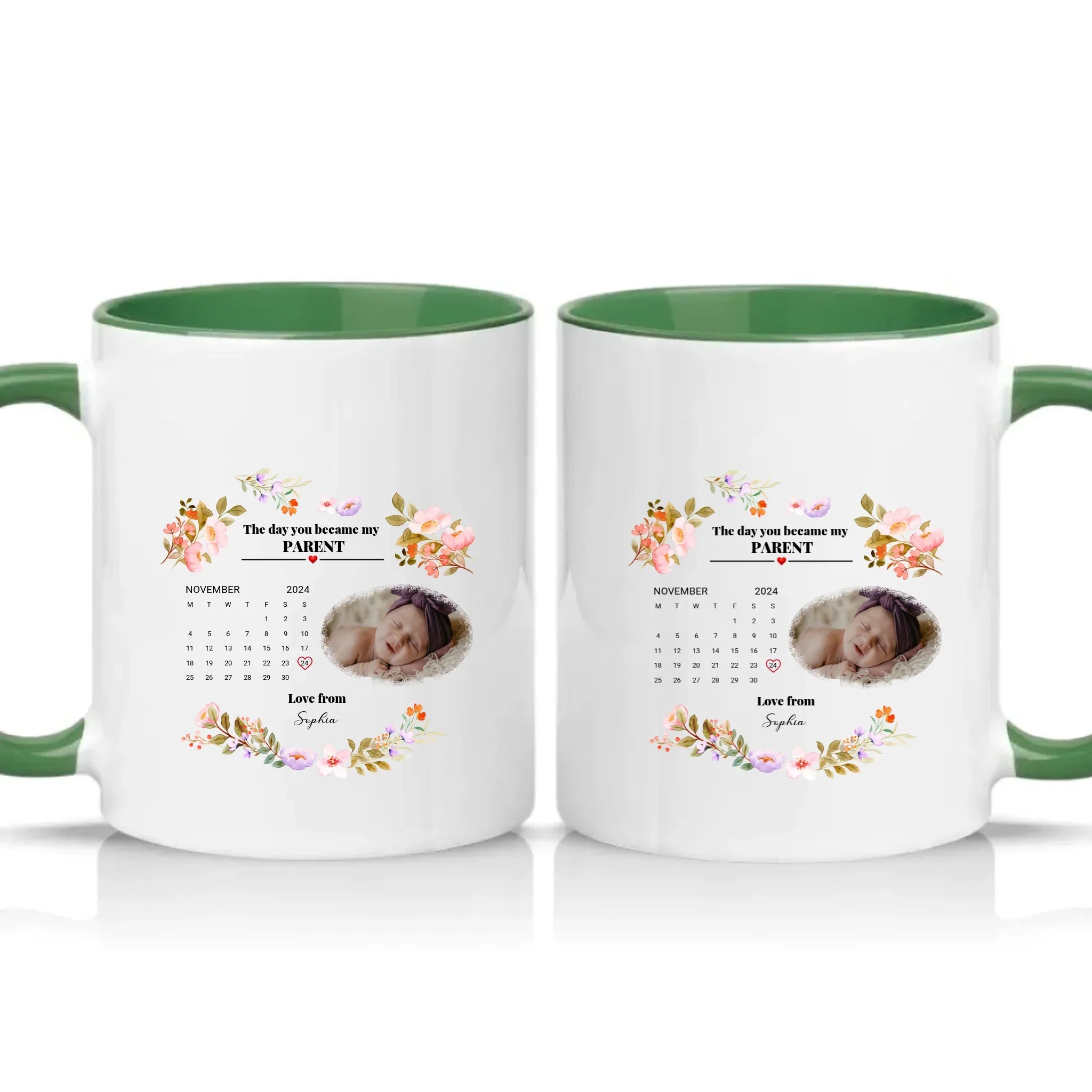 Personalised Photo Mug – New Mommy or Daddy Gift – Racing Green