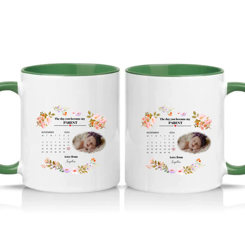 Personalised Photo Mug – New Mommy or Daddy Gift – Racing Green