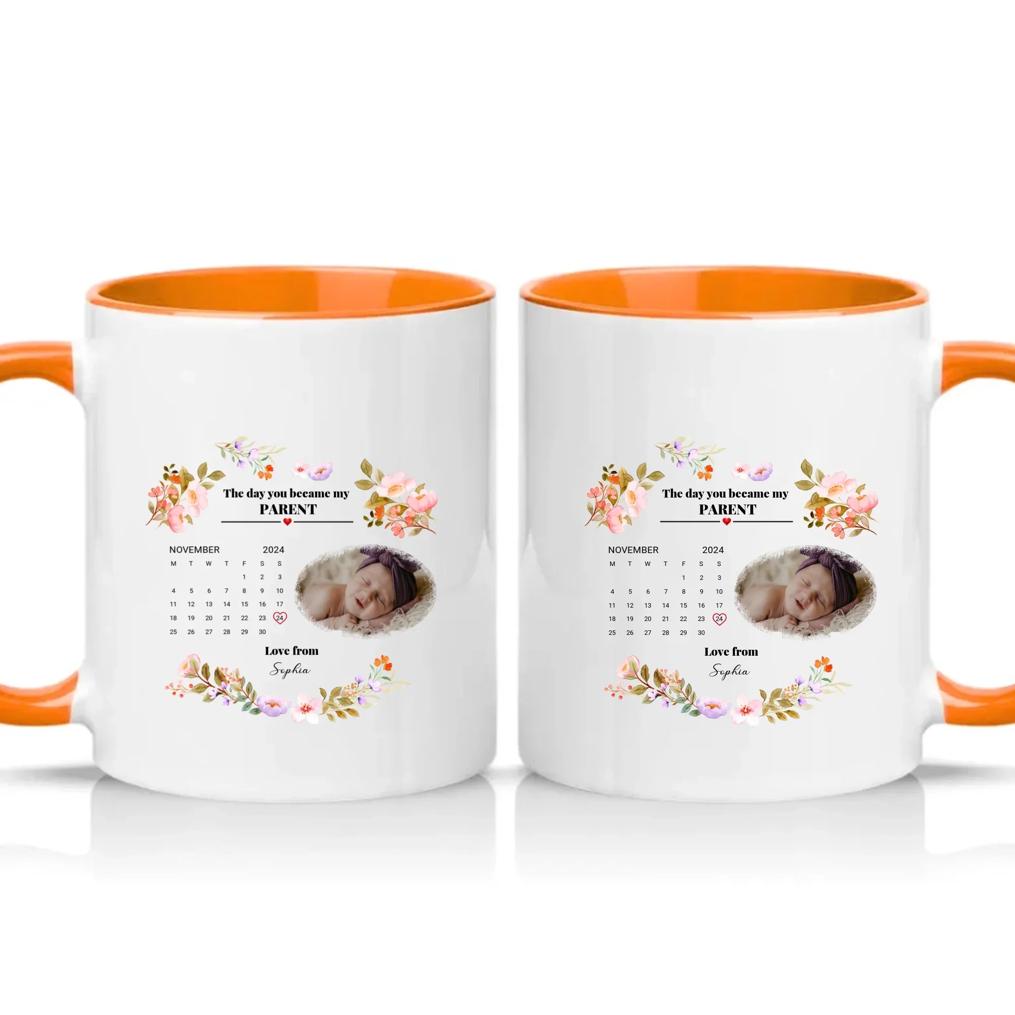 Personalised Photo Mug – New Mommy or Daddy Gift – Orange