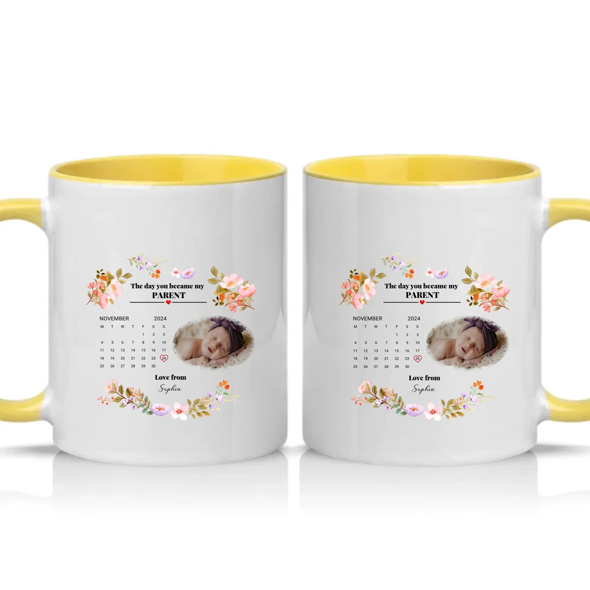 Personalised Photo Mug – New Mommy or Daddy Gift – Yellow