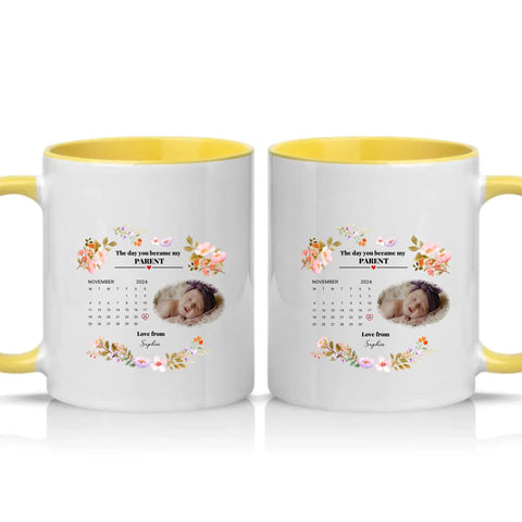 Personalised Photo Mug – New Mommy or Daddy Gift – Yellow