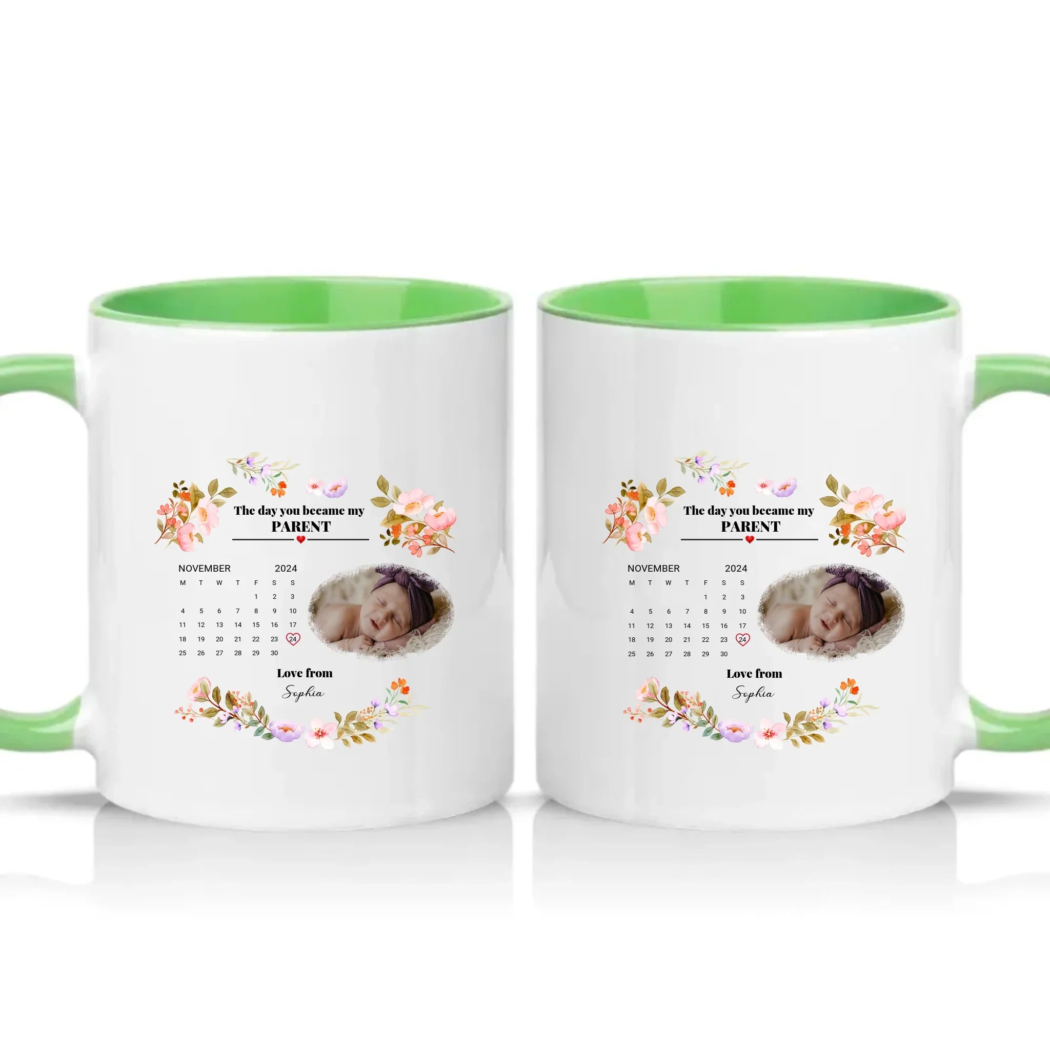Personalised Photo Mug – New Mommy or Daddy Gift – Green
