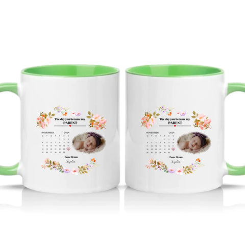 Personalised Photo Mug – New Mommy or Daddy Gift – Green