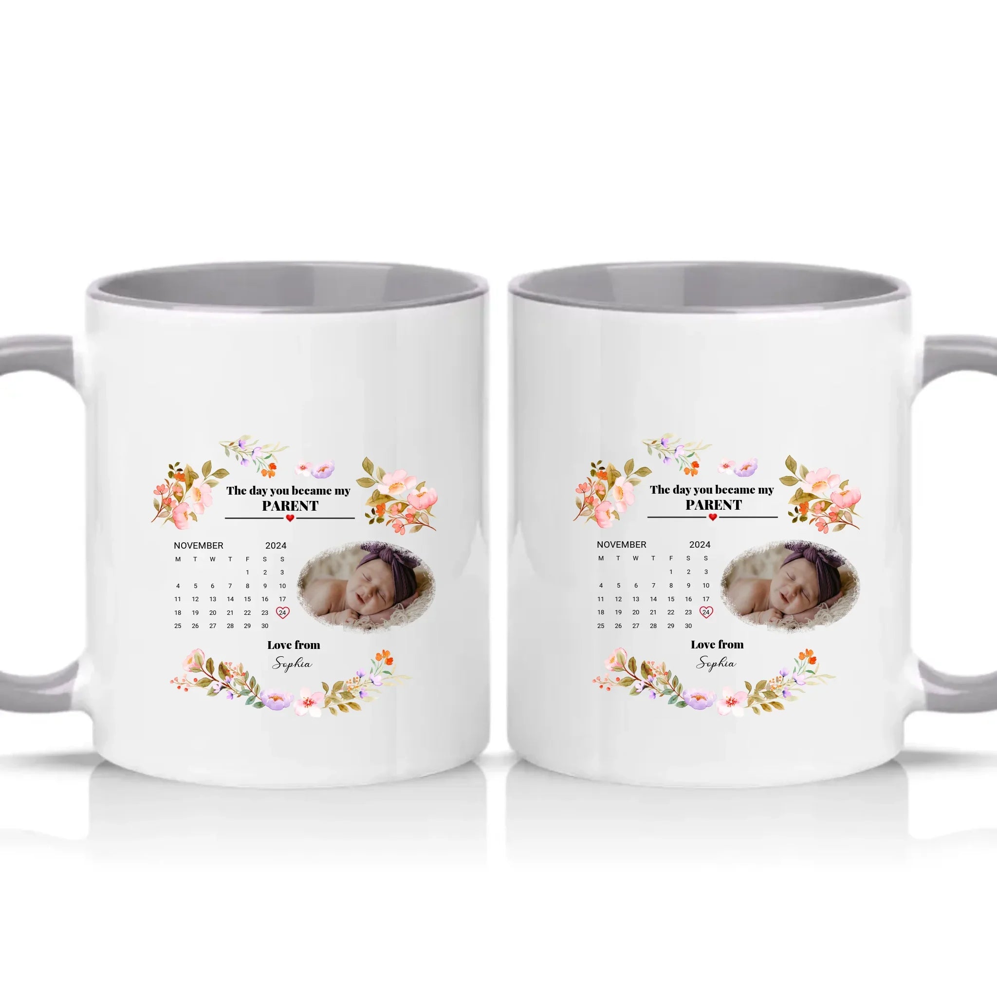 Personalised Photo Mug – New Mommy or Daddy Gift – Grey
