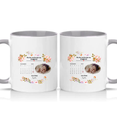 Personalised Photo Mug – New Mommy or Daddy Gift – Grey