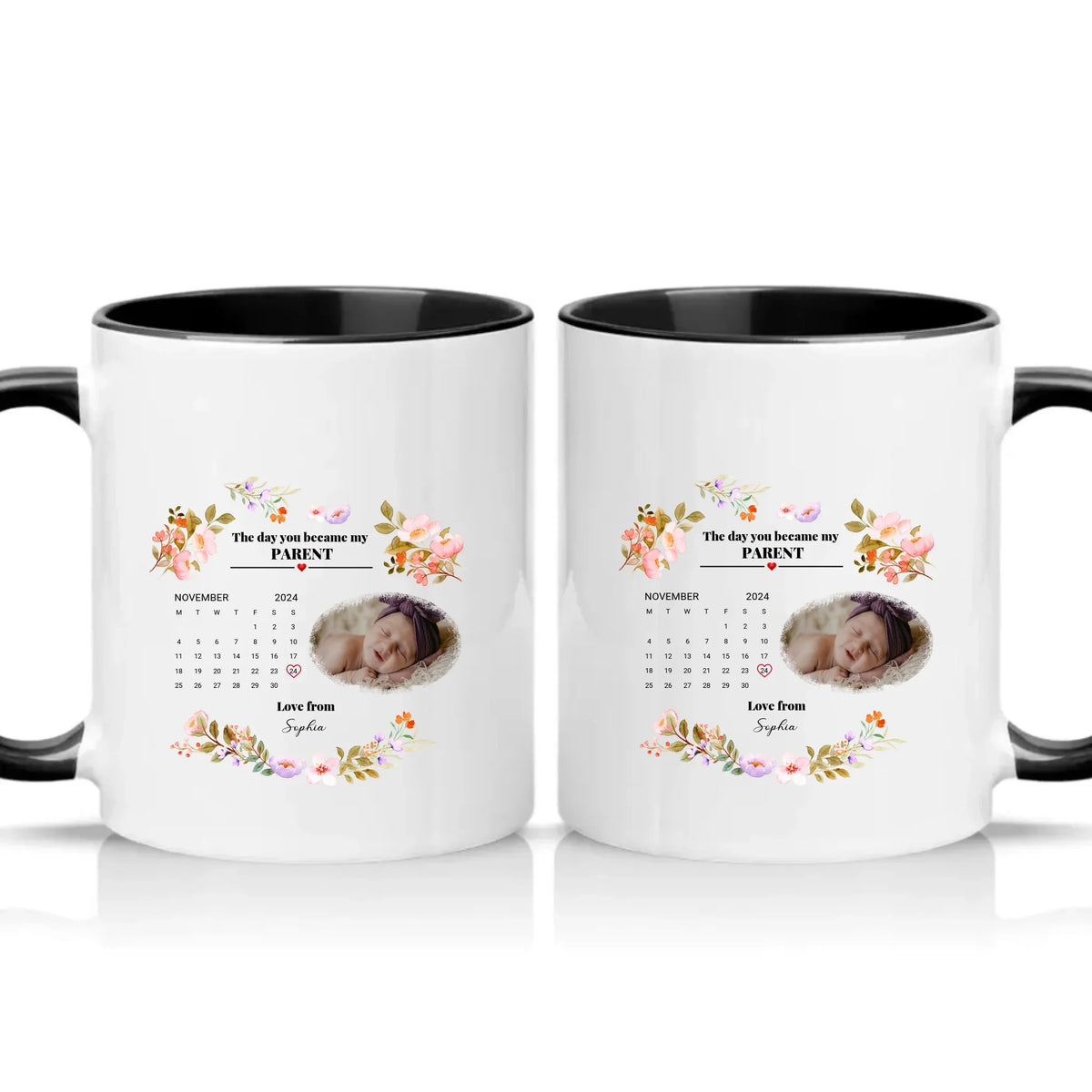 Personalised Photo Mug – New Mommy or Daddy Gift – Black