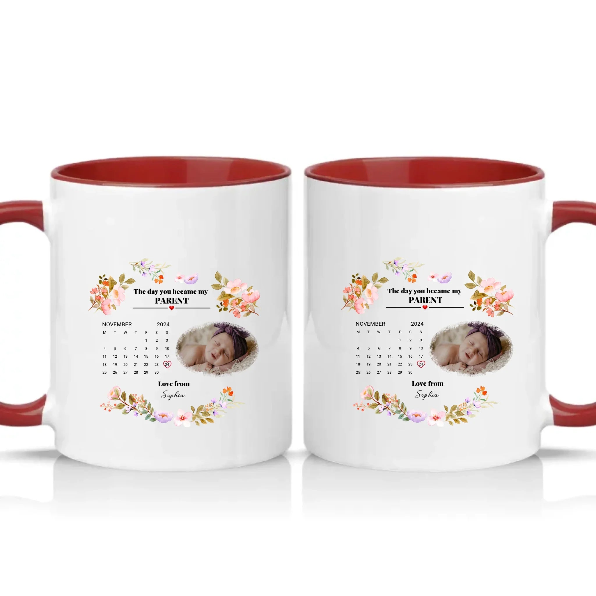 Personalised Photo Mug – New Mommy or Daddy Gift – Burgundy