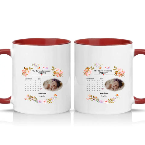 Personalised Photo Mug – New Mommy or Daddy Gift – Burgundy