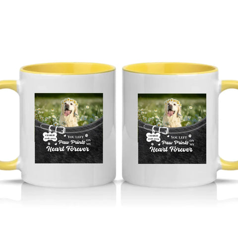 Personalised Pet Photo Mug – Paw Prints Tribute Gift – Yellow