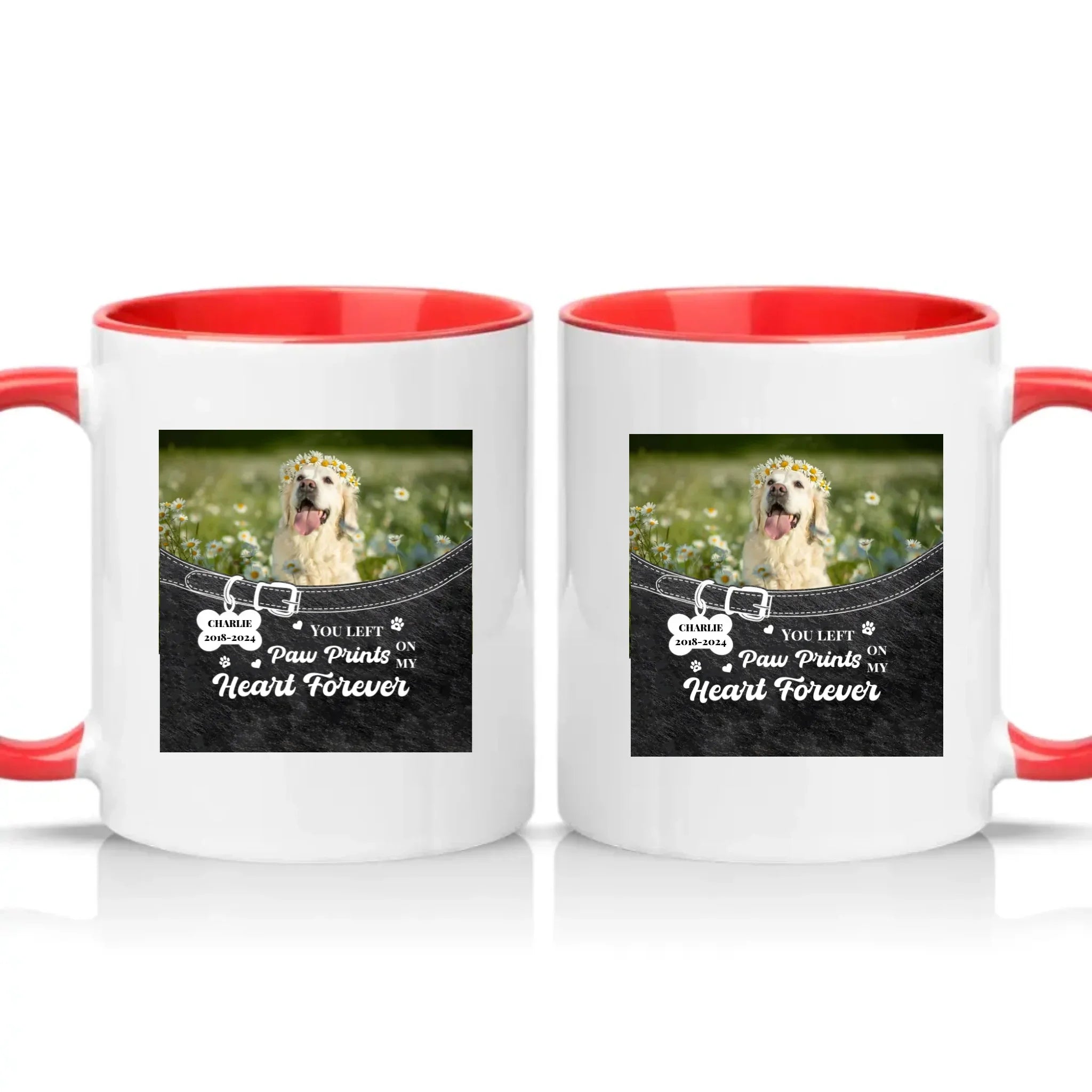 Personalised Pet Photo Mug – Paw Prints Tribute Gift – Red