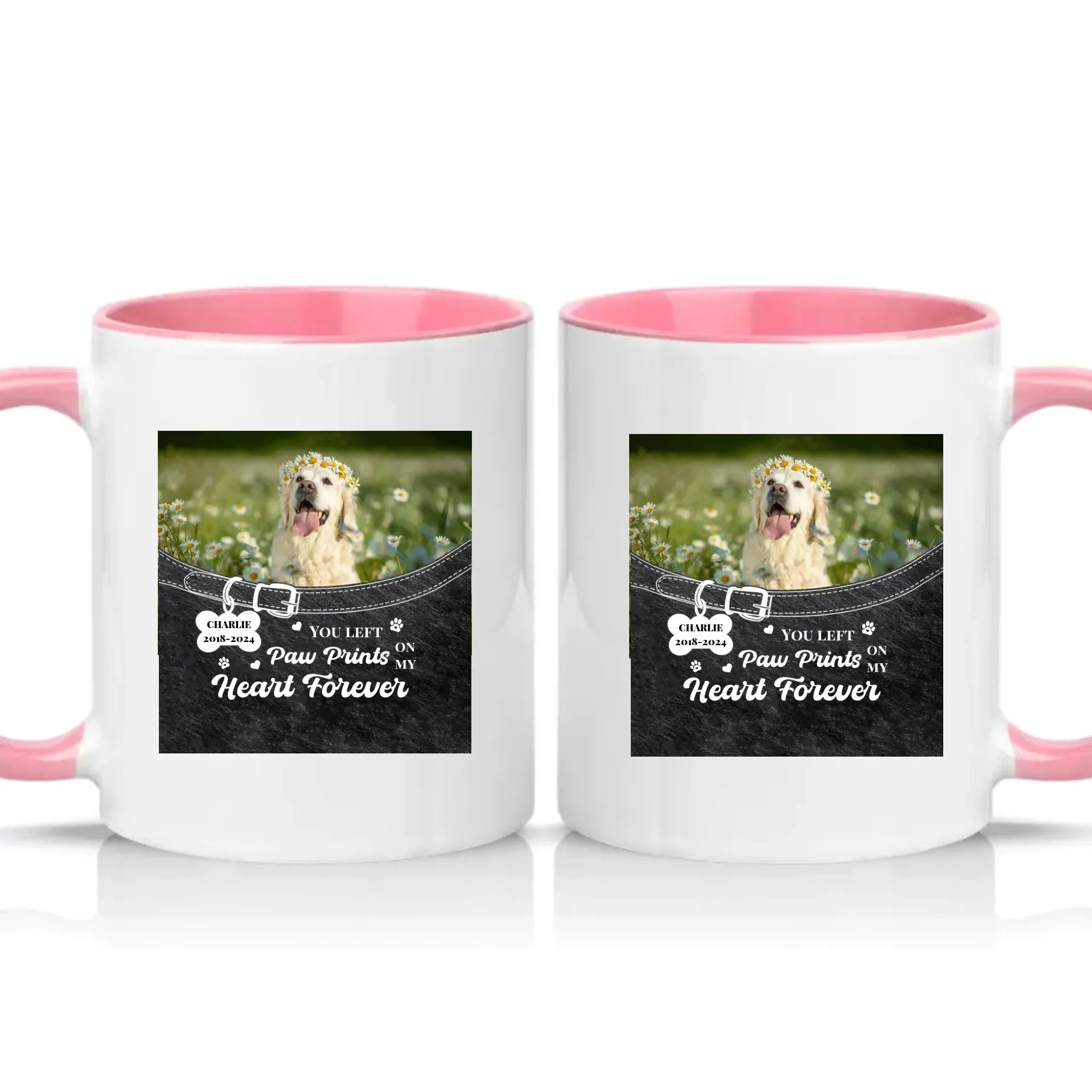 Personalised Pet Photo Mug – Paw Prints Tribute Gift – Pink