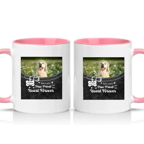 Personalised Pet Photo Mug – Paw Prints Tribute Gift – Pink