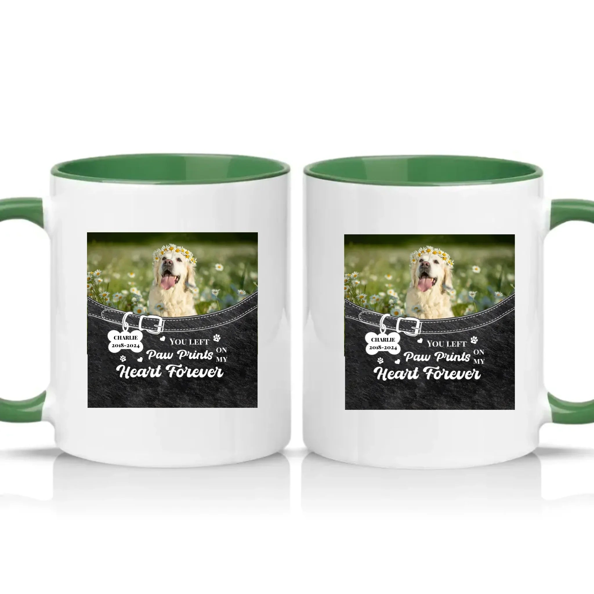Personalised Pet Photo Mug – Paw Prints Tribute Gift – Racing Green