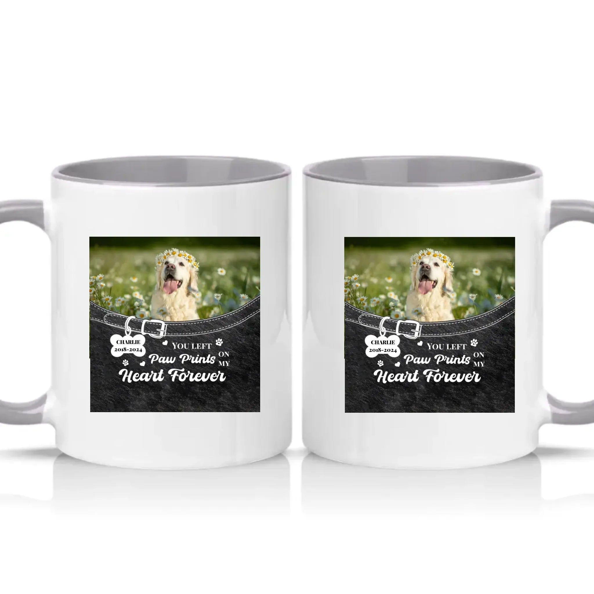 Personalised Pet Photo Mug – Paw Prints Tribute Gift – Grey
