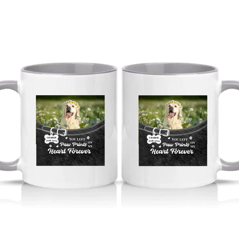 Personalised Pet Photo Mug – Paw Prints Tribute Gift – Grey