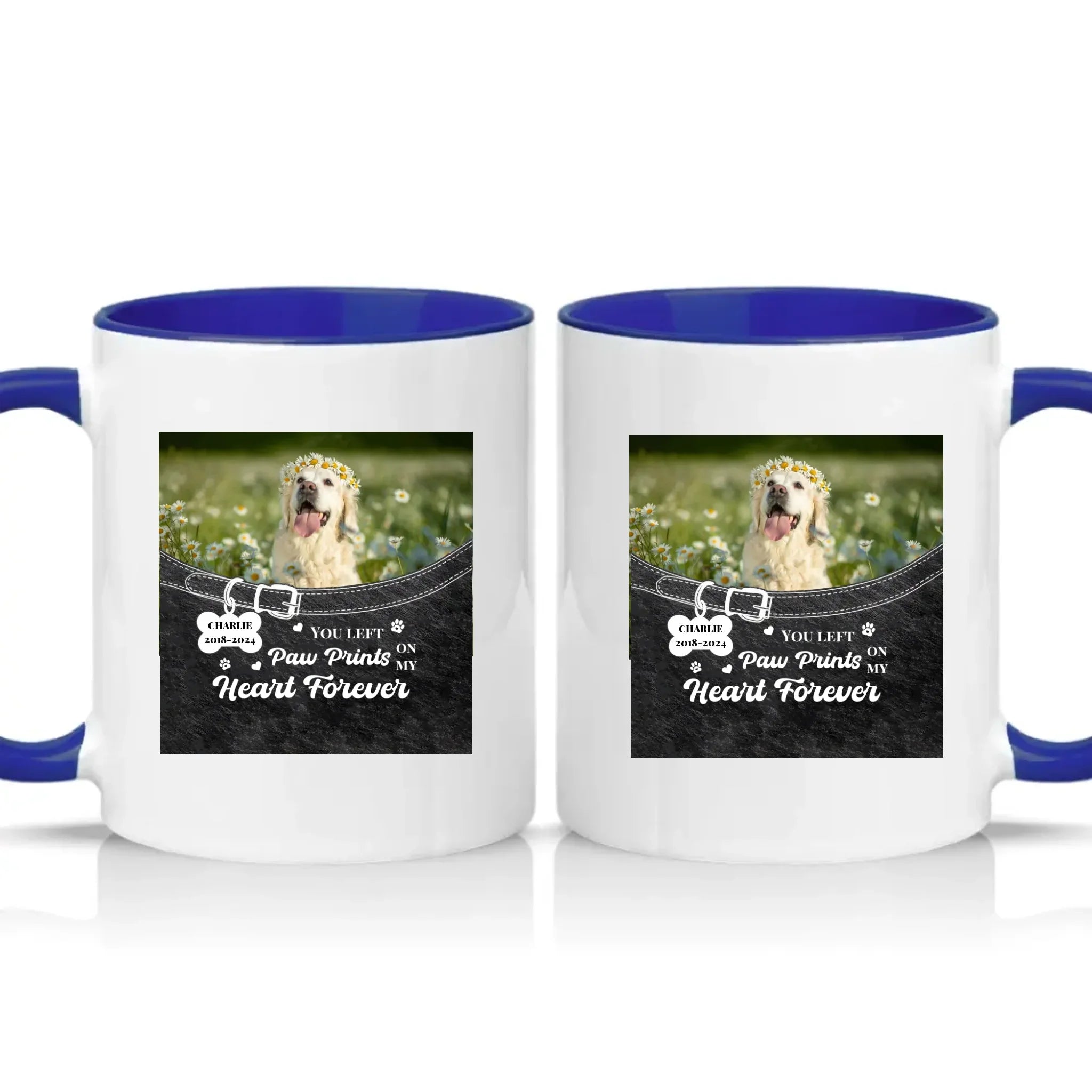 Personalised Pet Photo Mug – Paw Prints Tribute Gift – Dark Blue