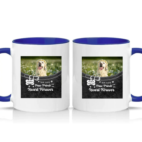 Personalised Pet Photo Mug – Paw Prints Tribute Gift – Dark Blue