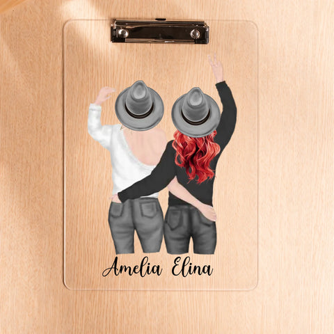 Clear clipboard on wood surface