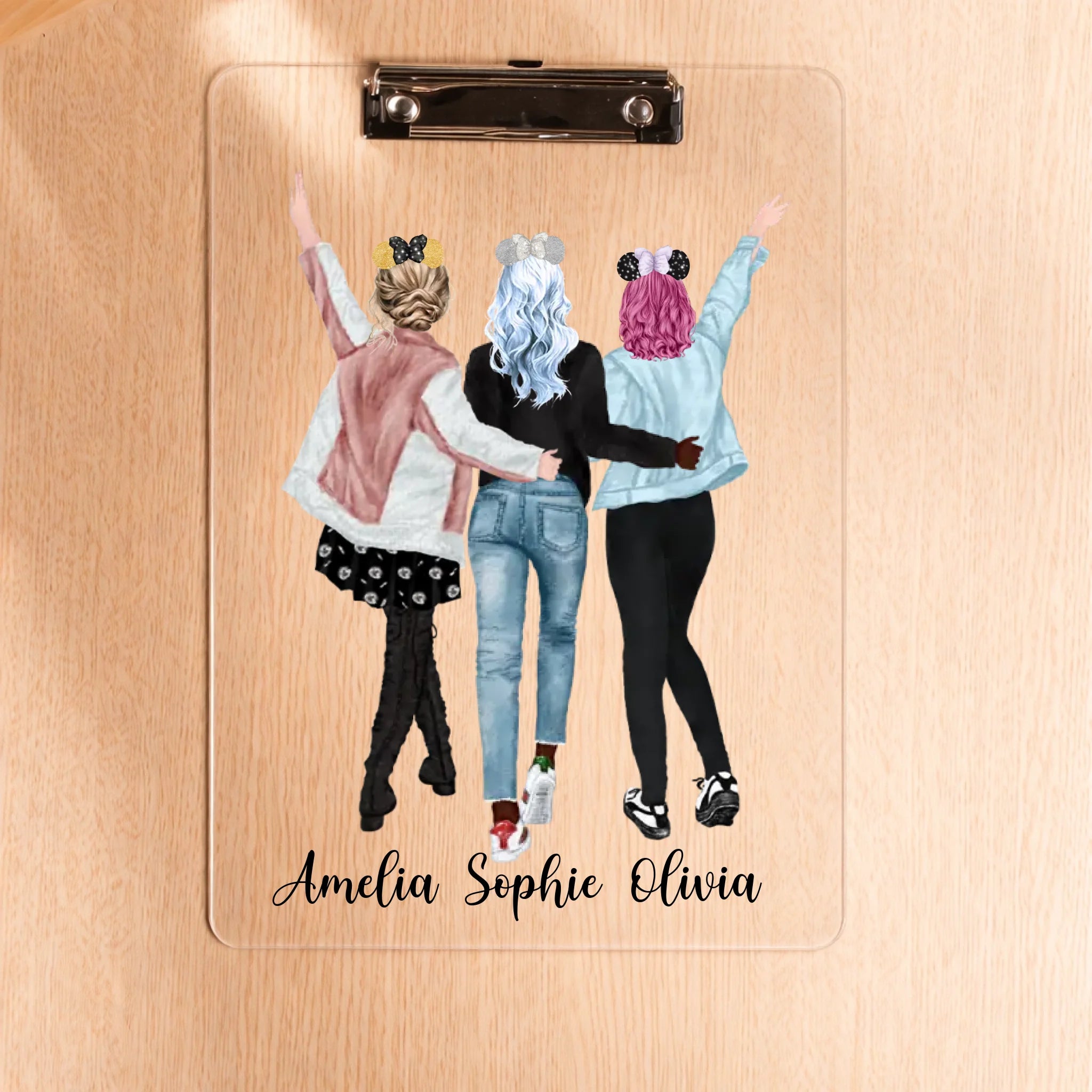 Clear clipboard on wood surface