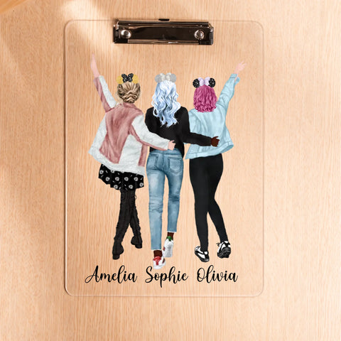 Clear clipboard on wood surface