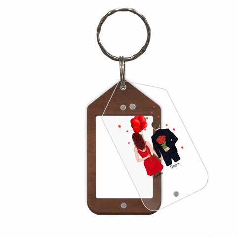 Wooden house-shaped keychain with acrylic overlay