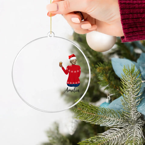 Clear acrylic ornament in hand