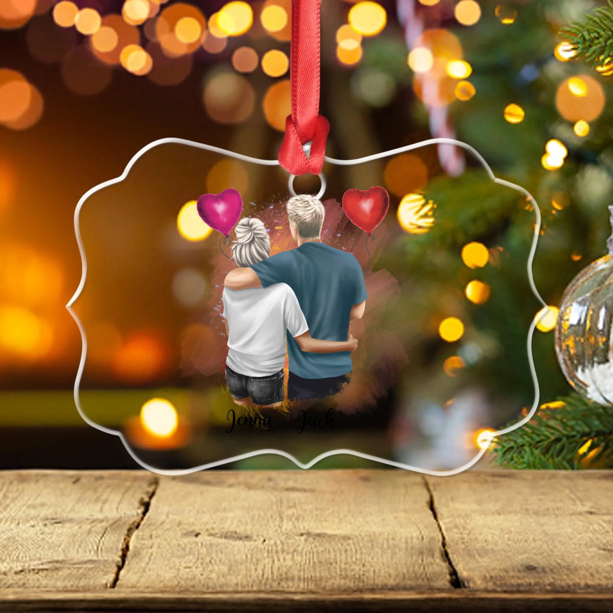 Valentine Dye Clear Acrylic Medallion Ornament - Gift For Couple