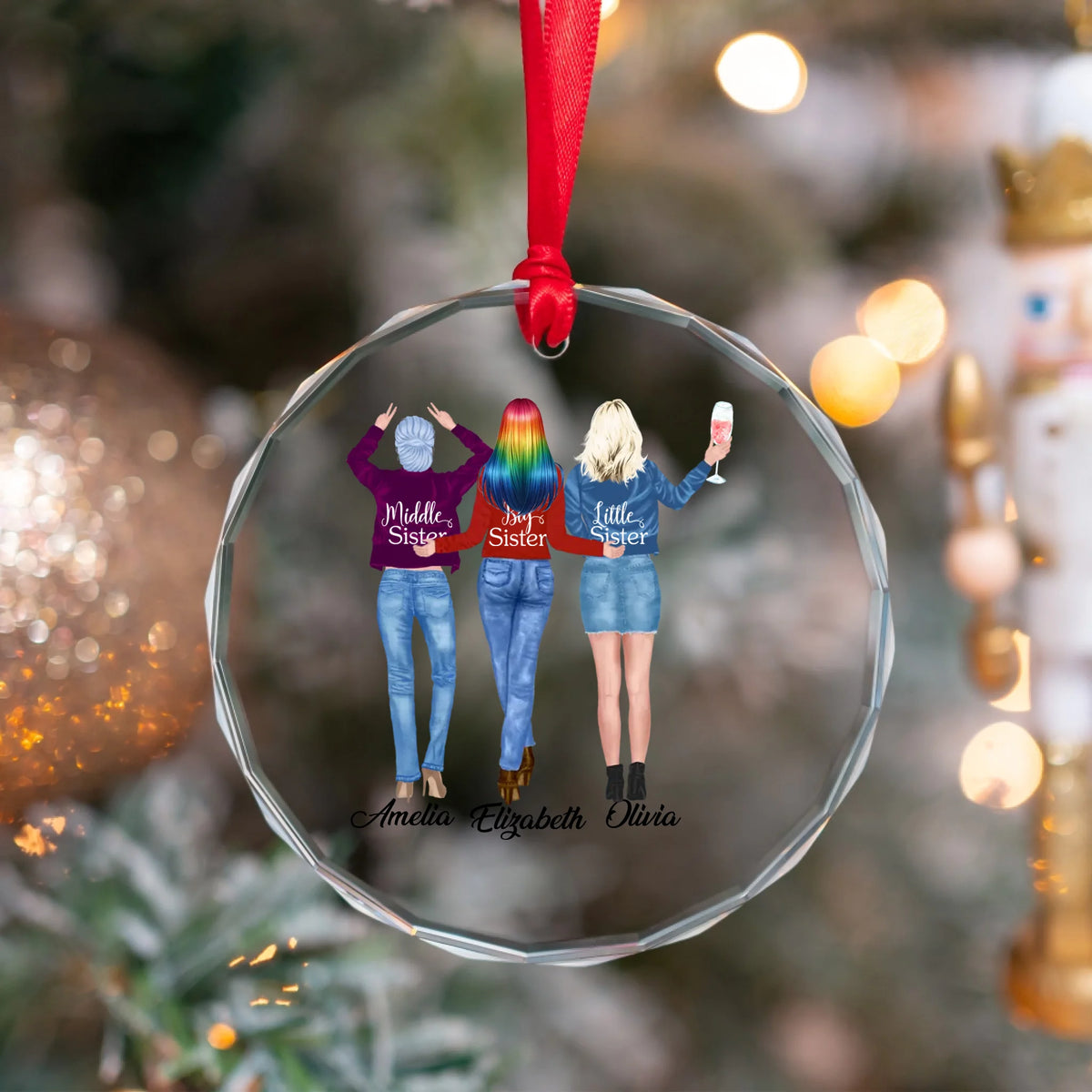 Personalized Crystal Glass Prism Circle Ornament for Best Friends – Girls Back Illustration Pack UK