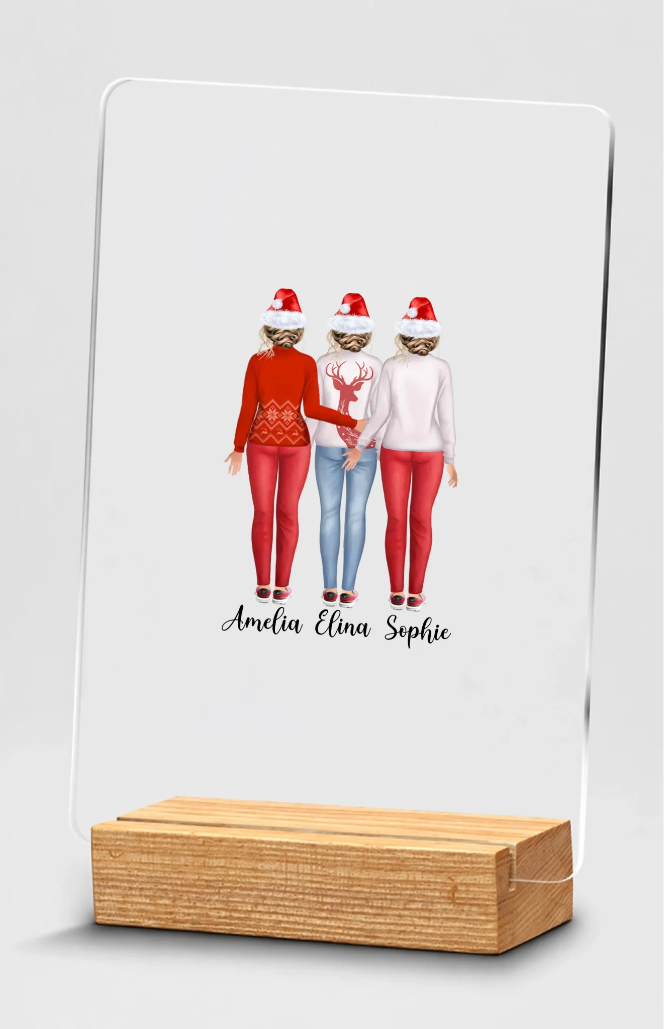 Transparent plaque on wooden base
