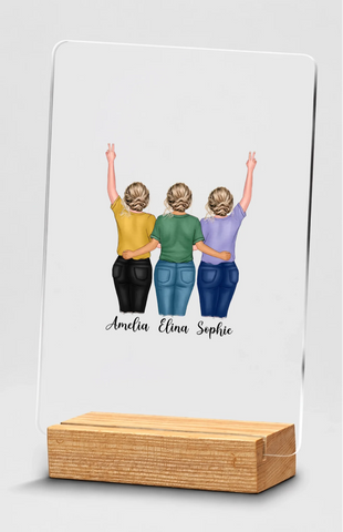 Transparent plaque on wooden base